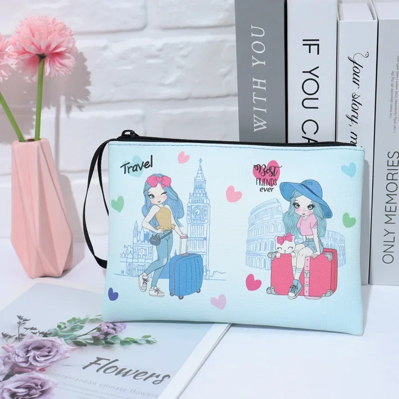 Portable Women Cosmetic Bag Zipper Cellphone Passport Organizer Bag Case Travel Cartoon Earphone Cable Cosmetics Holder Purse