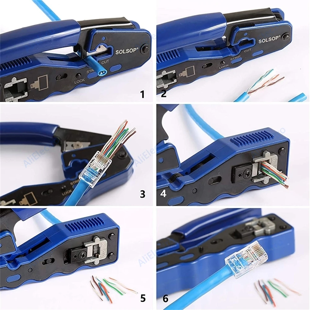 Сетевой Инструмент для зачистки проводов RJ45, обжимной инструмент, Cat6 Cat5 Cat5e 8P8C, проходные модульные разъемы, универсальный инструмент для обжима