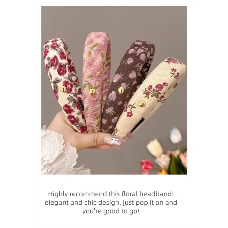 

Rustic Floral Headband Vintage Sponge Wide-Brim Headband Elegant High Crown Travel Hair Clip Lace Minimalist