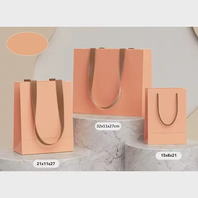 20pcs Beige Gift Bags For Wedding Birthday Party Custom Logo Clothing Product Packaging Bag Handbag Shopping Paper Bag - view 3
