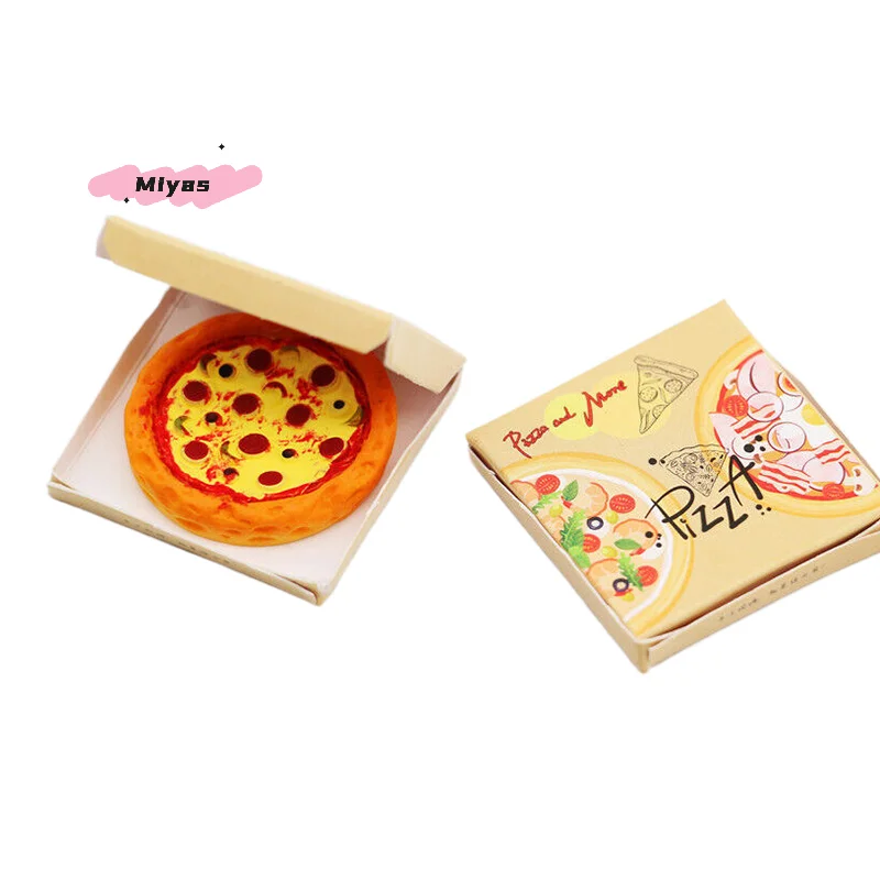 1Set Casa delle bambole in miniatura Pizza con scatola di imballaggio Modello in scala 1/12 Mini cucina Decorazione alimentare Accessori per casa delle bambole per bambini Giocano