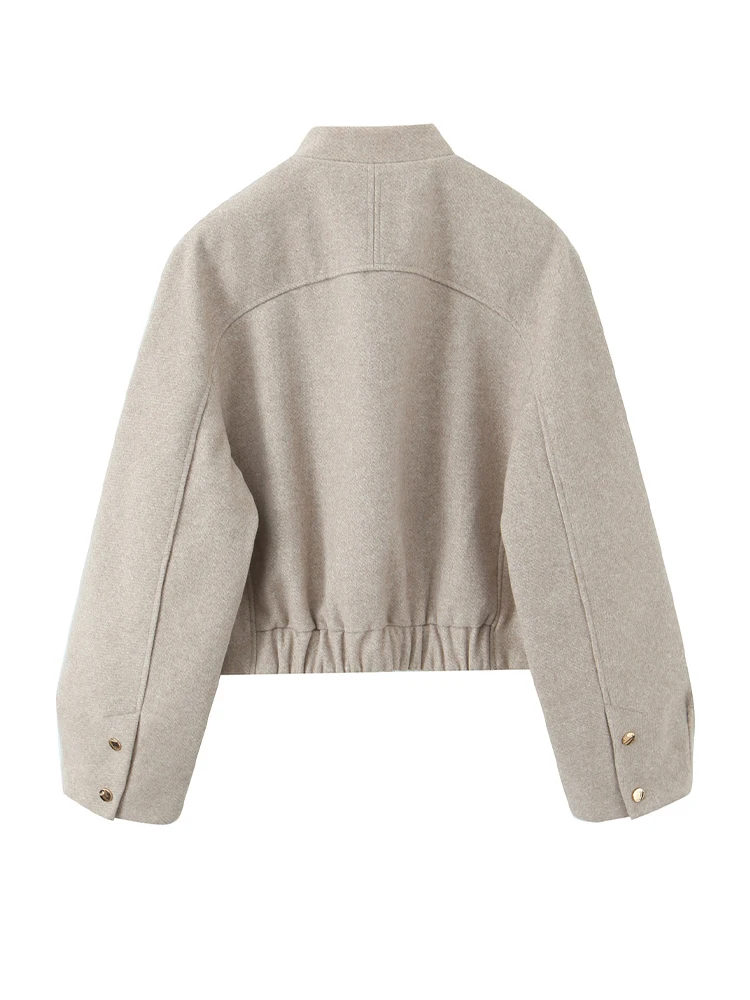 HH automne femmes Style de rue manteau femme élégant solide décontracté veste courte à manches longues poche simple boutonnage décorer veste