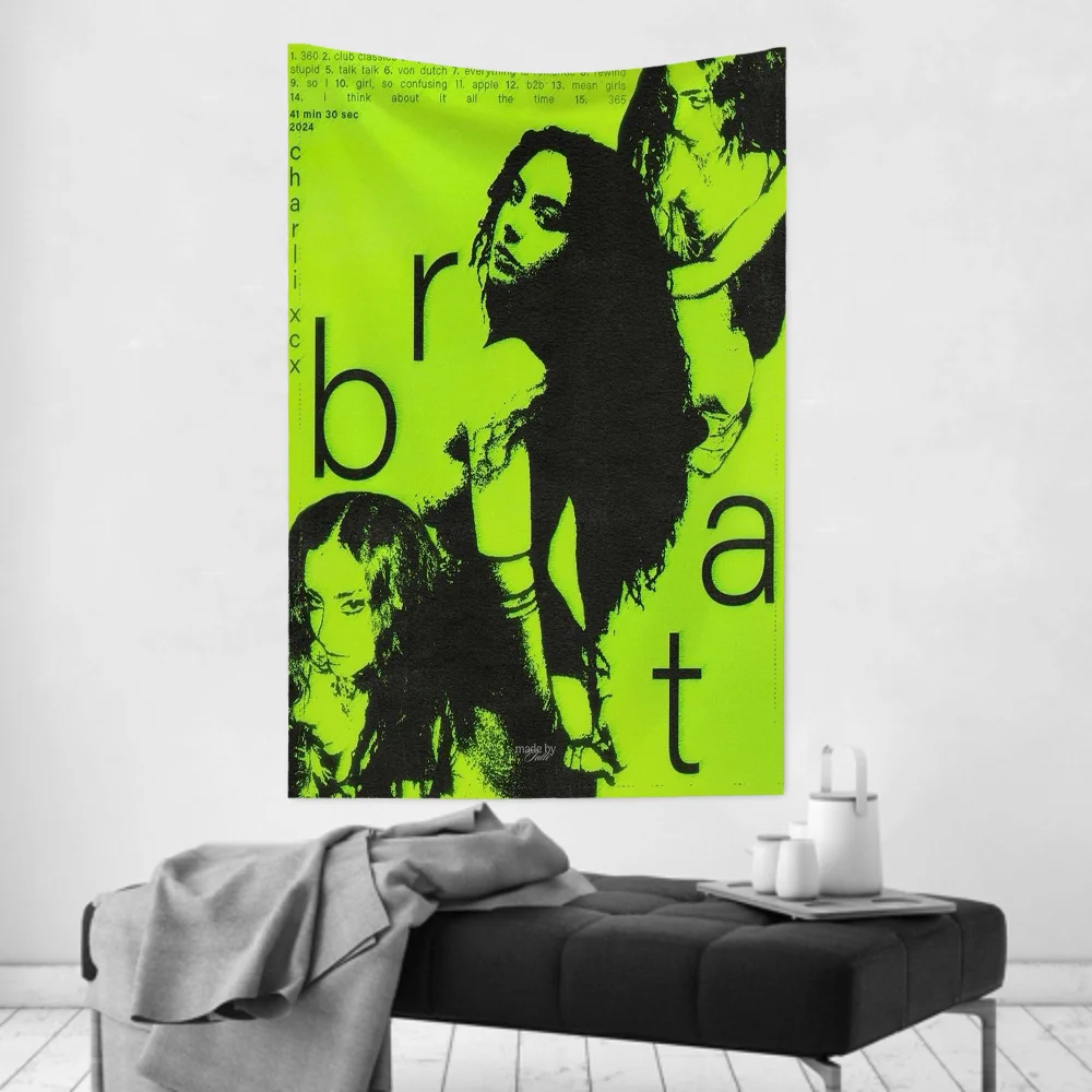 Brat Music Album C-Charli Singer Xcx Tapestry Room Decor Wall Cloth Party Hanging Background Room Decor Baby Room