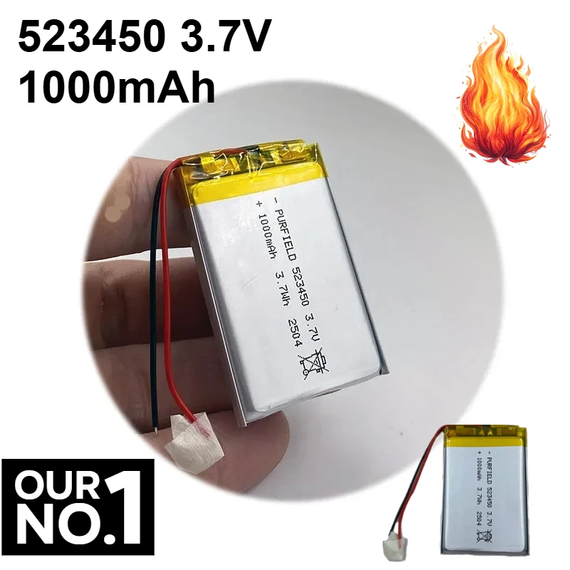523450 Rechargeable Battery 3.7V 1000mAh Polymer Lithium Battery for GPS Bluetooth Speaker DashCam