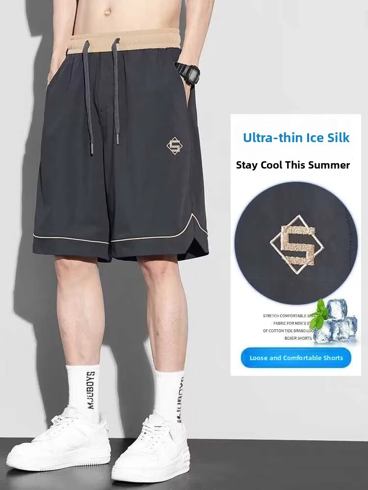 

New Ice Silk orts Men's Summer Loose Casual Thin Five-Point Sports Pants Qui Dry Lightweight Youth Active Sle
