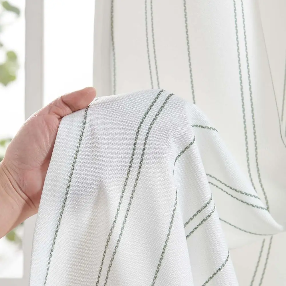 ستائر مخططة باللون الأخضر على طراز الكتان الحديث، 96 طولًا، لغرفة المعيشة وغرفة النوم، ترشيح الخصوصية والضوء، علامة تبويب خلفية، لوحتين Se