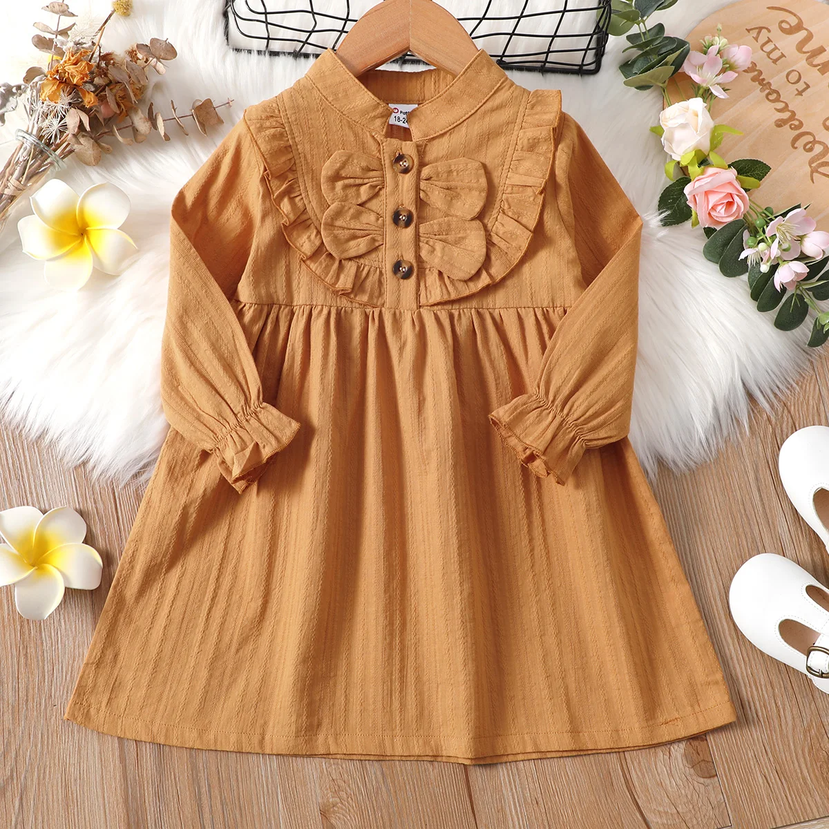 1-6 Years Kid Girls Dress Solid Long Sleeve Fashion and Casual Korean Dress Spring&Autumn Toddlers Girls Daily Versatile Clothes