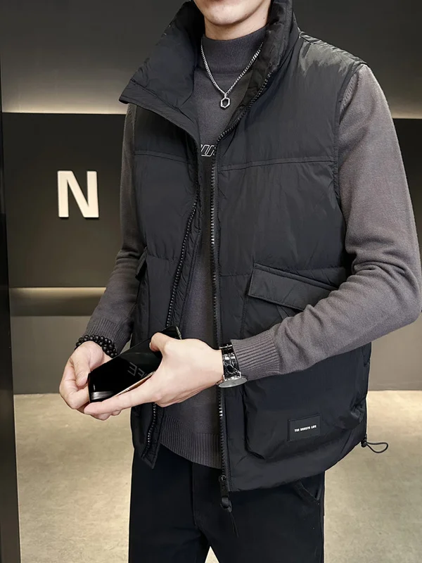 

Men's Winter Thiened Warmth down Vest Stand Collar Jaet Outerwear oulder Pad Polyester Fiber White Du down Filling