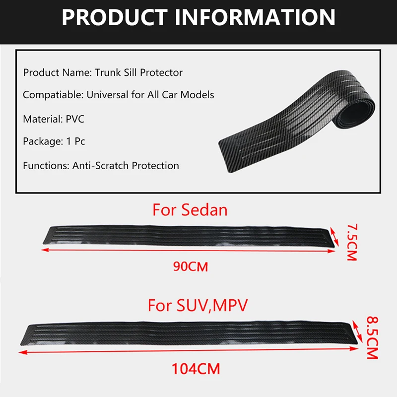 SEAMETAL Protector de alféizar de maletero de coche, PVC, antiarañazos, Protector de parachoques trasero, antipatadas, fibra de carbono, tira de moldura de estilo de coche