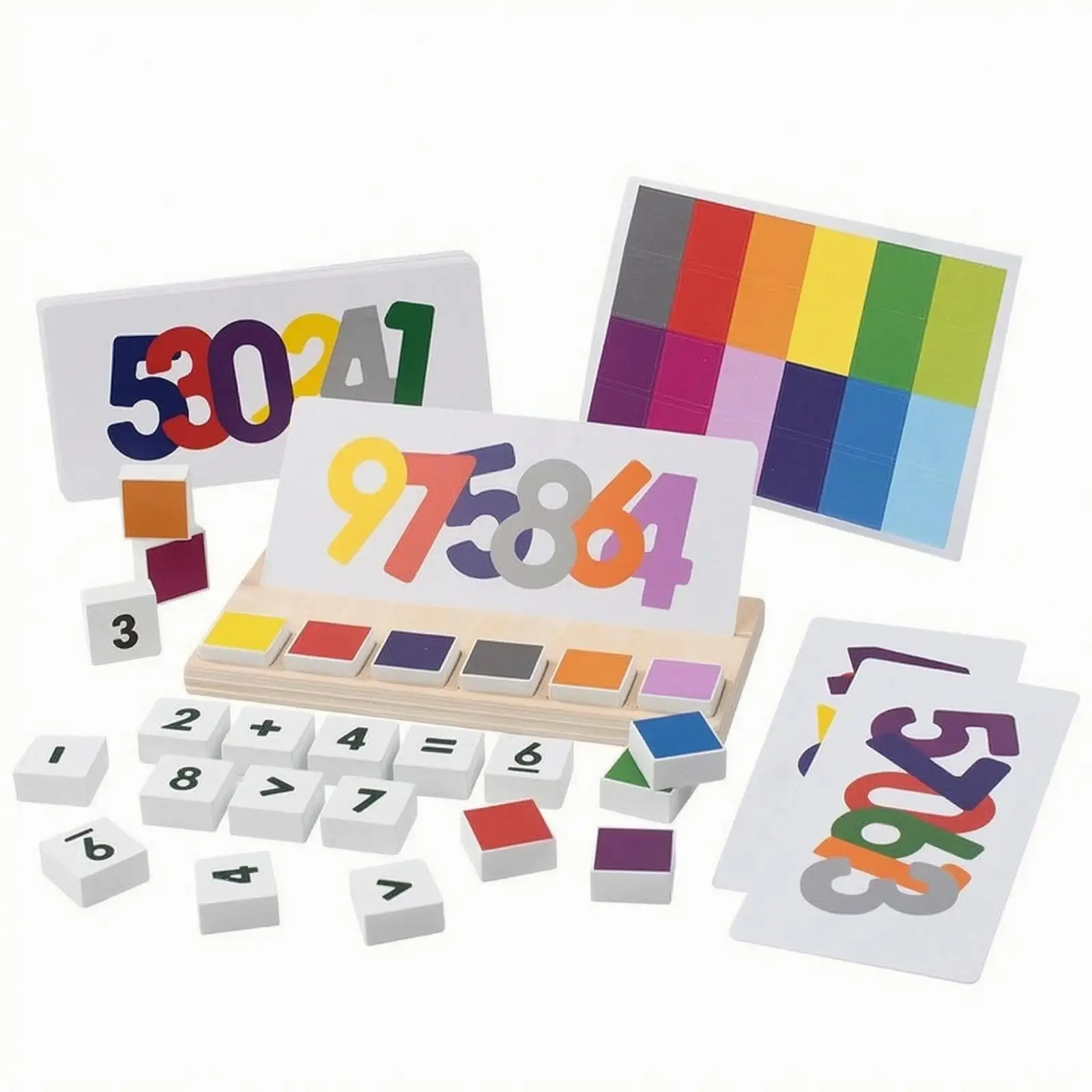Kids Math Puzzle Wooden Number Sorting Toy with Picture Cards for Early Learning and Color Recognition Games