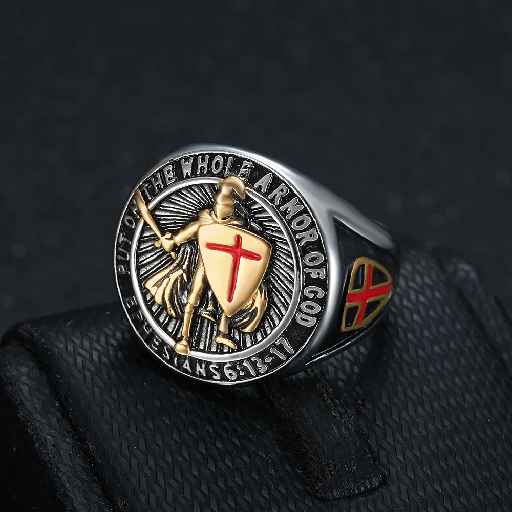 Besiko 2025 New Punk Rock Rings Retro Knight Templar Shield Cross Titanium Steel Ring Niche Personality Wear Hand Jewelry