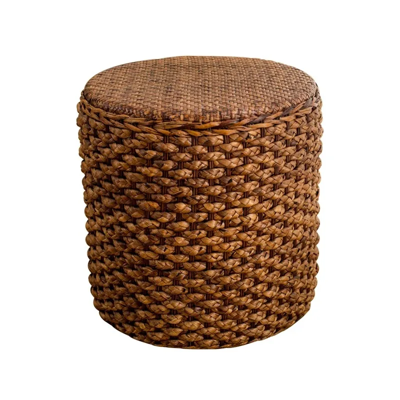 BM43 Пуфик из ротанга круглый Creative Rattan Ottoman Straw Round Table для балкона и гостиной японский стиль