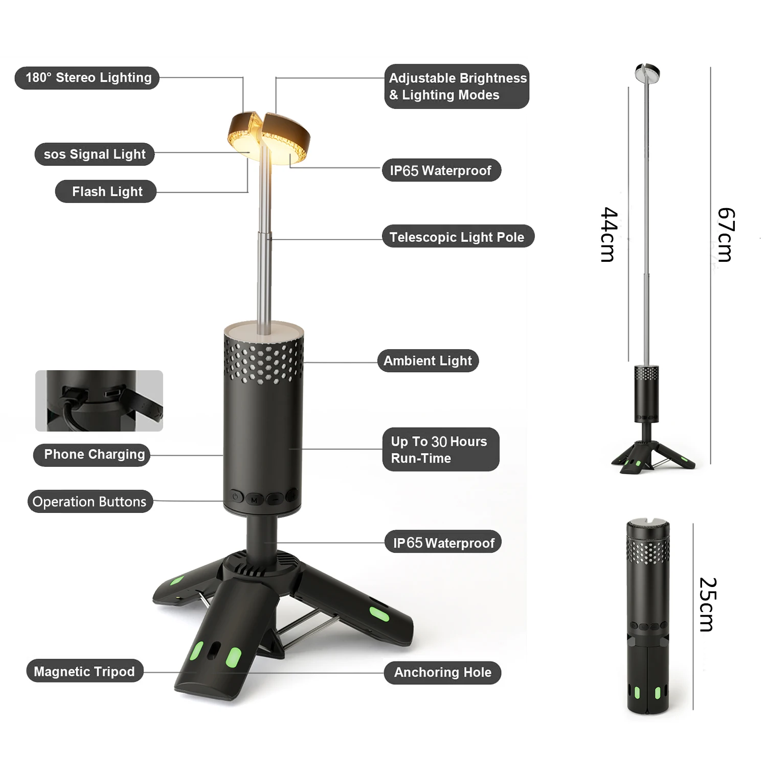 Imagem -06 - Lanterna Telescópica com Base de Tripé Magnético Led Leve Aventura Caminhadas Tendas de Pesca Acampamento Ambiente Luz de Acampamento 10000mah