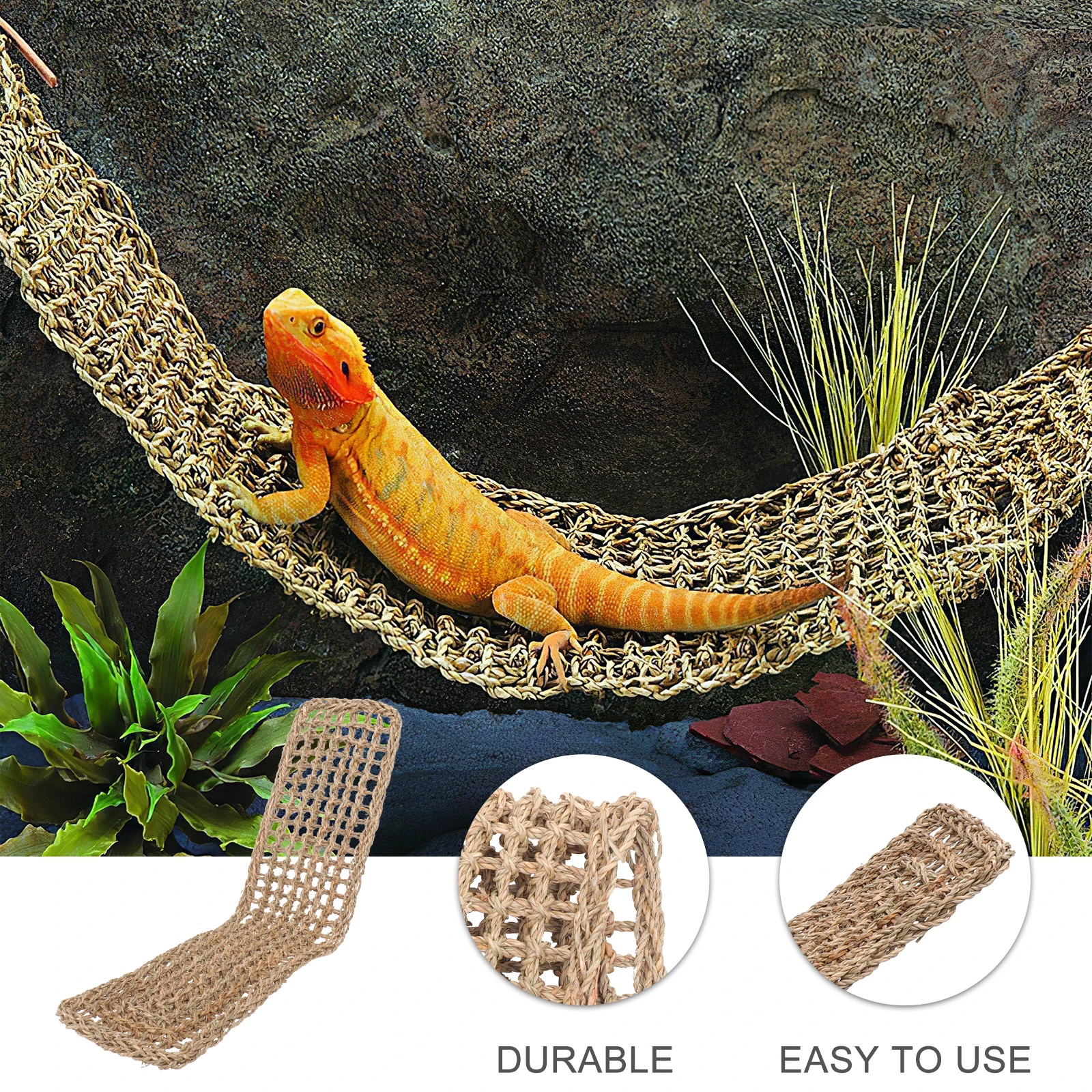 سرير أرجوحة سحلية ألياف العشب الطبيعي صالة متينة للزواحف قابلة للتسلق لأنولس التنين الملتحي أبو بريص