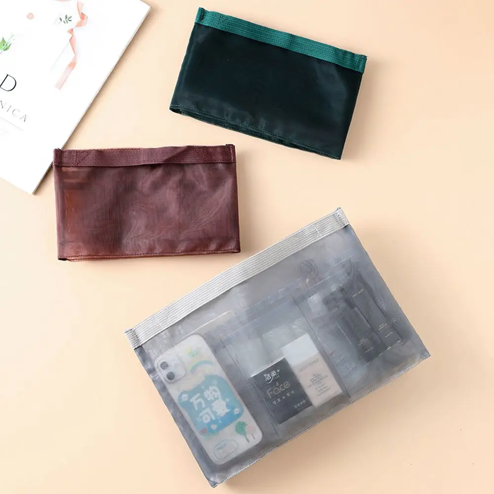 Bolsa de lápiz labial de viaje portátil transparente Simple, estuche de maquillaje de tela, bolsa de almacenamiento, bolsa de inserción de malla, bolsa de cosméticos