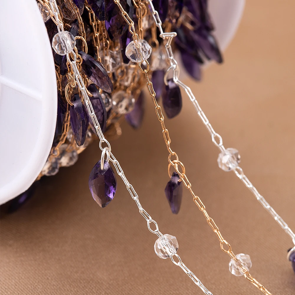 0.5/1Meter Copper Chain Lavender Purple Zircon Links Water Droplet Chain For DIY Jewelry Necklace Bracelet Making Accessories view 3