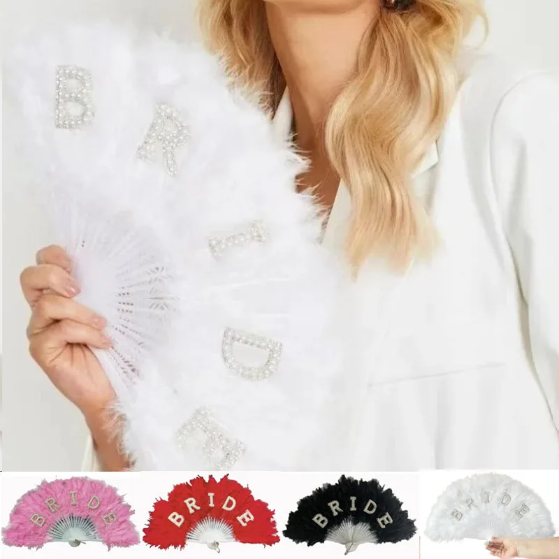 

40x22cm Hand Fan Fluffy Feather Fans Performance Dance Folding Fans Photo Props Classical Performance Home Wedding Party Decor