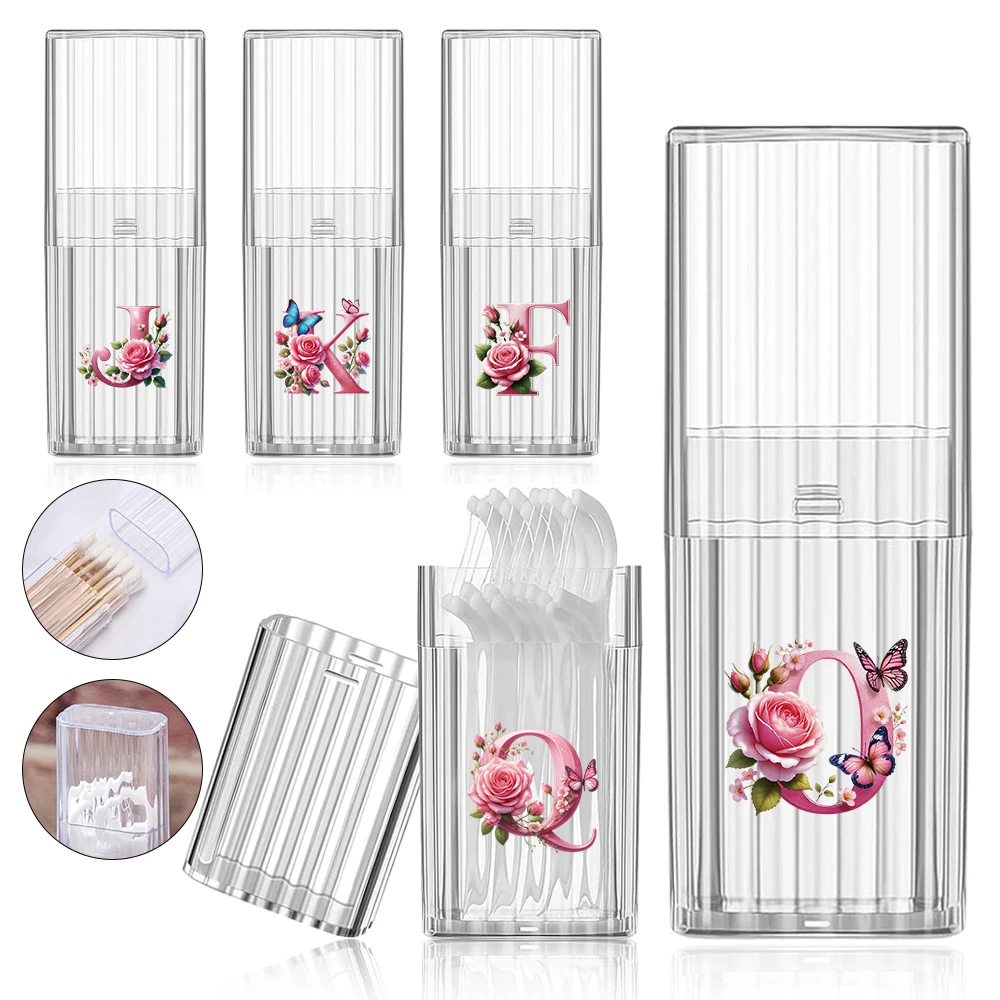 

Travel Portable Dental Floss Box Pocket Dustproof Toothpick Cotton Swab Case Pink Butterfly Initial Name 26 Letters Pattern