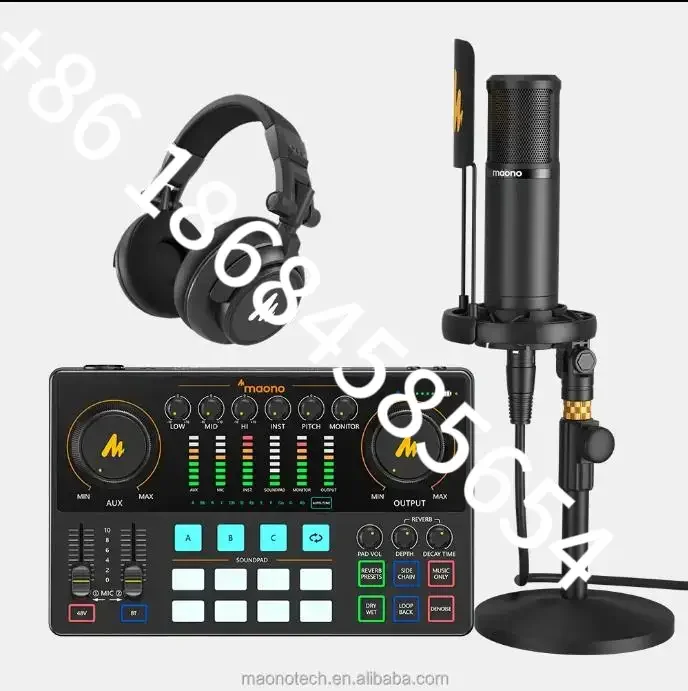 

MAONO Two People Podcasting Equipment Bundle Recommend For Beginners Recording Microphone With Sound Card for Proadcasting MIC