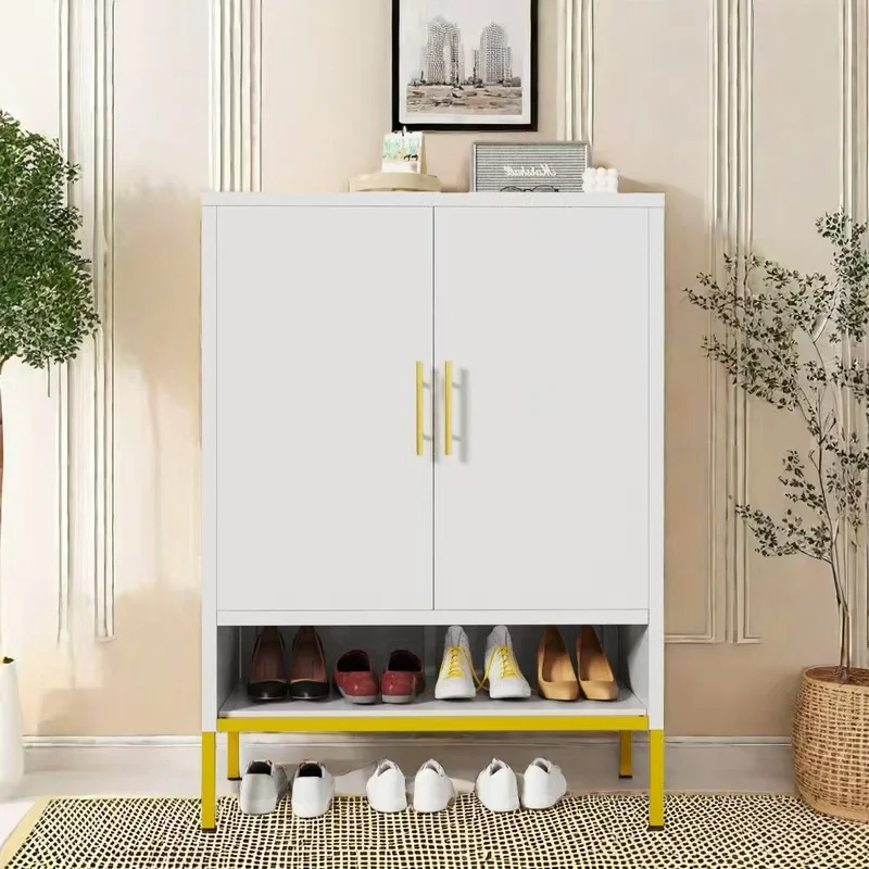 Metal Sideboard Shoes Cabinet, Adjustble Shelf Open Space Steel Locker Display Cabinet for Kitchen Livingroom Bedroom