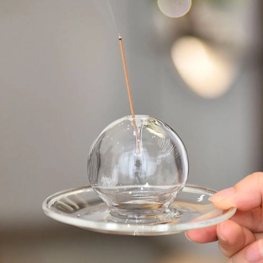 Ball Ornament Glass Ball Design Incense Holder With Tray Integrated Incense Stick Holder Transparent Incense Burner Yoga