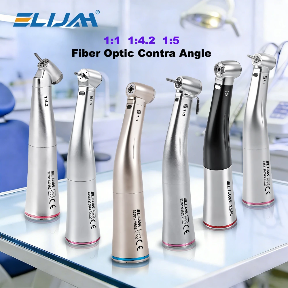 ELIJAH Dental 1:1/1:4.2/1:5/20:1 Rot/Blau Ringe Kontra-Winkelstück Niedrigdrehzahl-Handstück Glasfaser Gerades Luftturbinen-Dentalwerkzeug