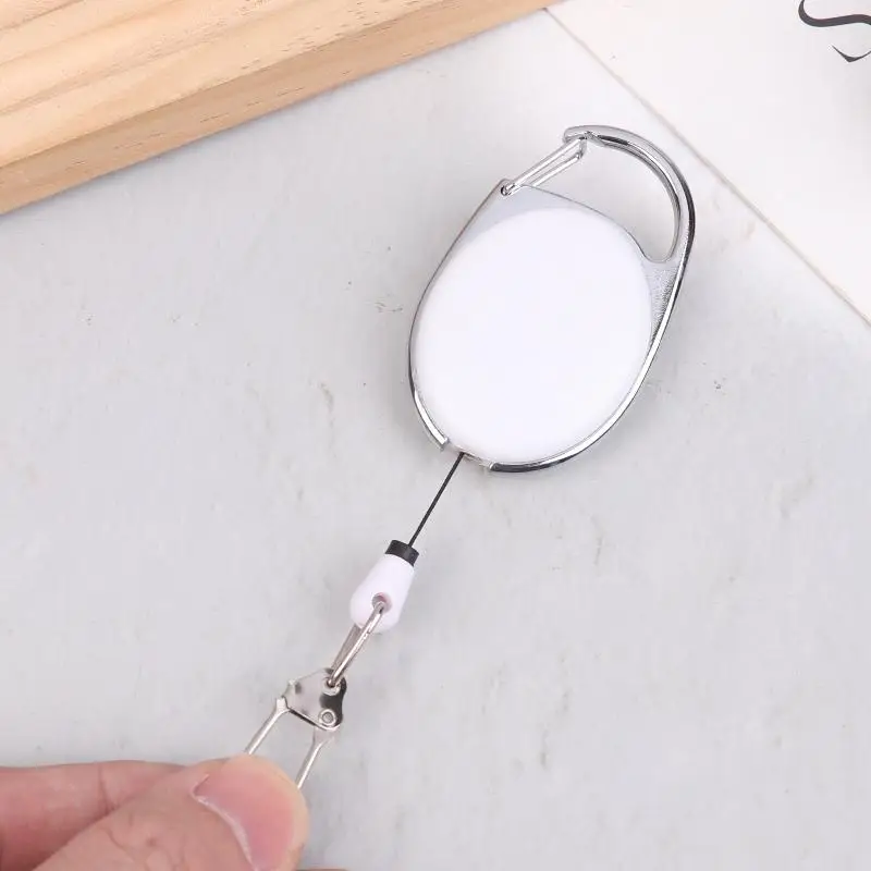4Pcs Black White Retractable Badge Scroll ID Badge Holder Fly Fishing Retractor Tool Elastic Key Chain Nylon Rope Length 60-65cm