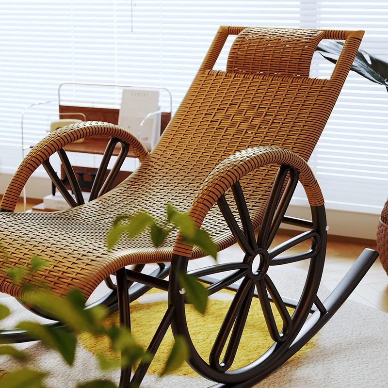 Rattan Rocking Chair Recliner Chair Adult Rocking Recliner Chair Balcony Home Leisure Rattan Elderly Lounge Chair Floor Chair