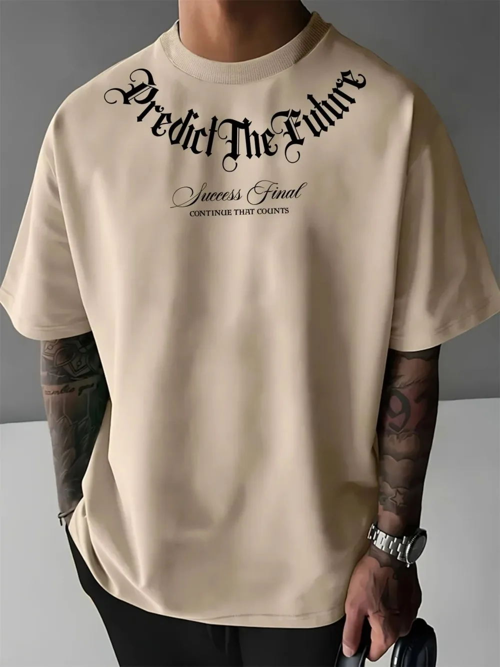 Men's Polyester Fabric Comfortable, Casual, Breathable Round Neck T-shirt Predicts Future Printed Outdoor Tops Summer