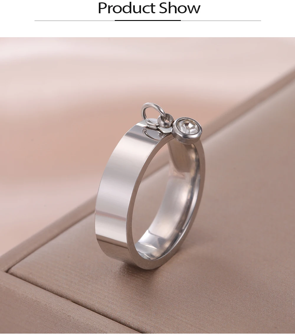 COOLTIME Mode Minimalistischen Frauen Ring Edelstahl Gold Farbe Mit Charme Zirkon Anhänger Ring Schmuck Hochzeit Geschenk – Detail 6
