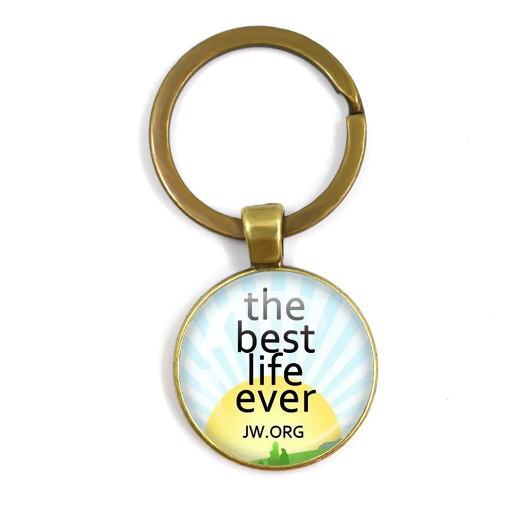 Handgemaakte ronde hanger sleutelhanger nieuwe JW.org het beste leven ooit glas cabochon sleutelhanger sieraden cadeau voor vrienden