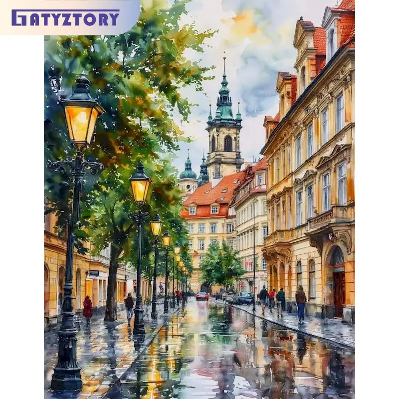 

GATYZTORY Street Paint By Numbers Original gifts Diy Idea Landscape Number Painting On canvas Diy Gift