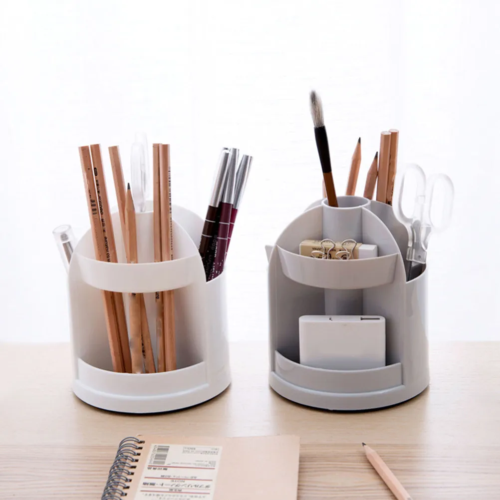 Multi-Function Rotating Plastic Pen Holder White Creative Sturdy Desk Storage Box Desktop Organizer Pencil Chopsticks