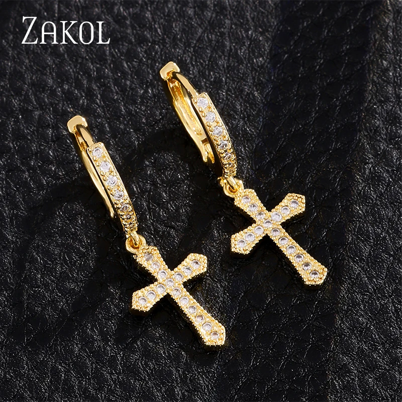 ZAKOL Vintage Cross Earrings Cubic Zirconia Micro-set Women's Earrings Vintage Exquisite Bridal Party Wedding Jewelry 2026 Trend
