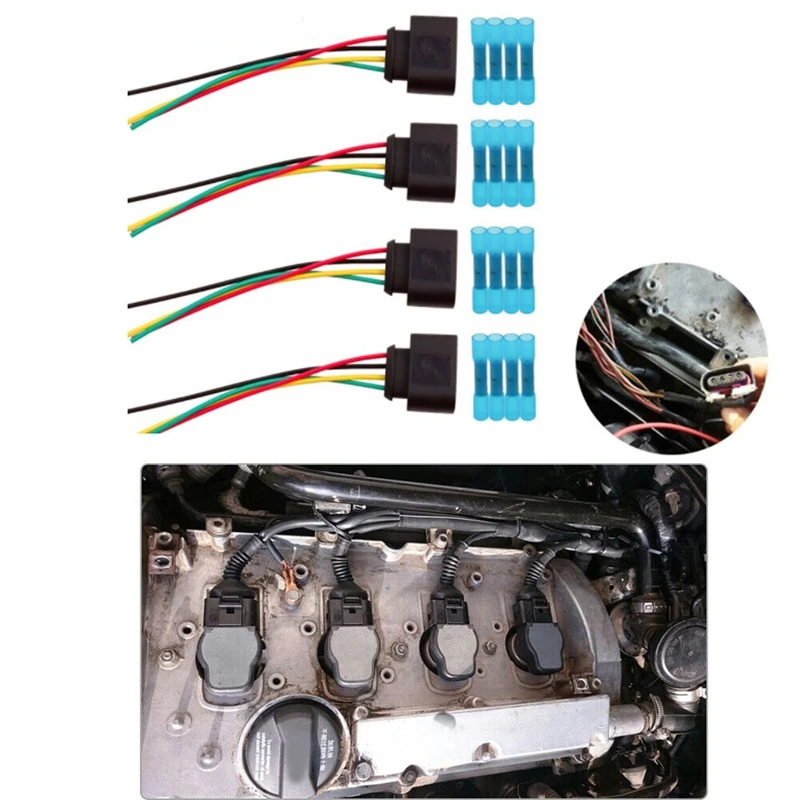 4 Set Ignition Coil Connector Harness Wiring Plug For  A3 A4 A5 A6 TT VW Passat Jetta 1J0998724