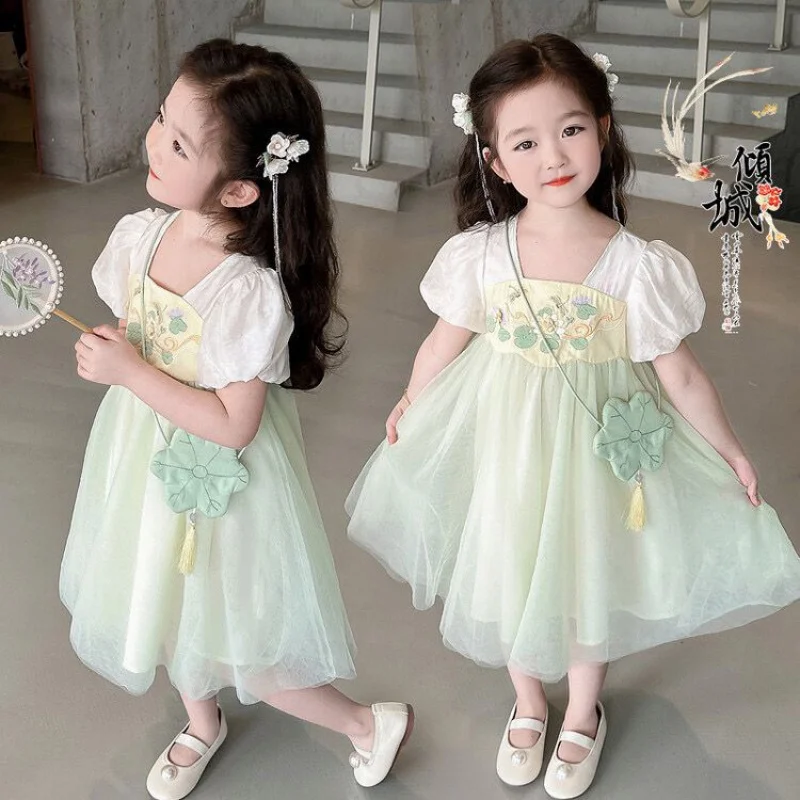 Girls' Dress Hanfu Ancient Costume Summer2024New Thin Princess Dress Baby Performance Wear Chinese Style Popular