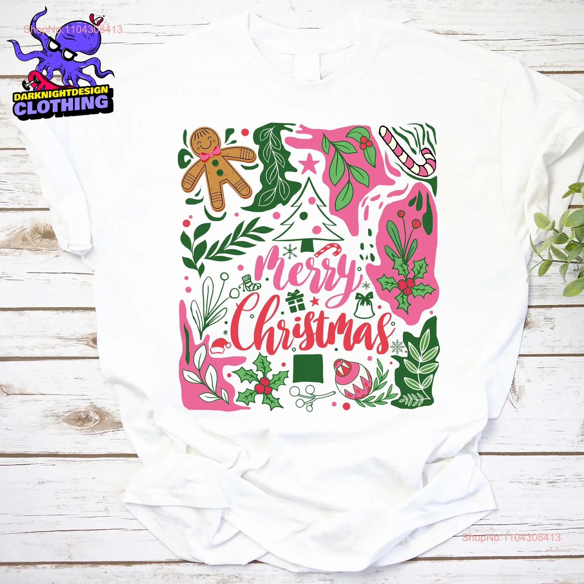 Boho Floral Christmas T Shirt Poinsettia Tree Merry And BrighT Girly long or short sleeves