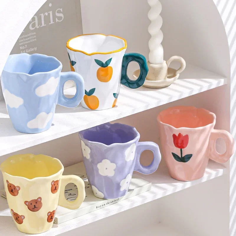 280ml Hand-Painted Flower Tea Cup Ceramic Mug Home Office Drinkware Cup Tea Coffee Milk Juice Water Bottle Creative Gift for Her