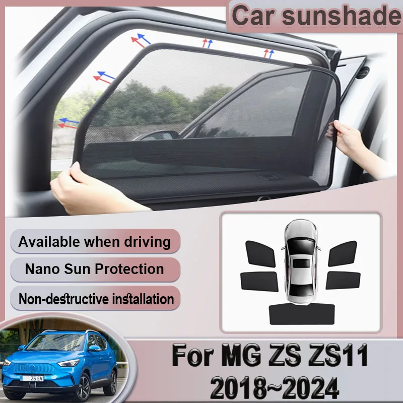 

Car Mesh Sunshade For MG ZS ZS11 MK1 2018~2024 2019 2020 2021 2022 Magnetic Window Sun Visor Privacy Curtains Auto Accessories