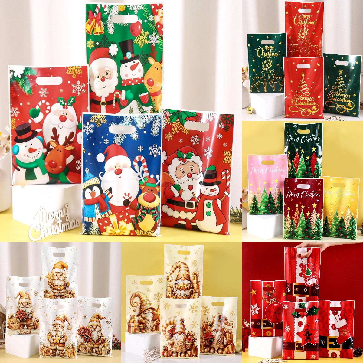 Sacs cadeaux joyeux Noël 10/20/50 pièces, sacs à bonbons Père Noël et sapin de Noël, décorations de Noël pour la maison, fournitures de fête du Nouvel An