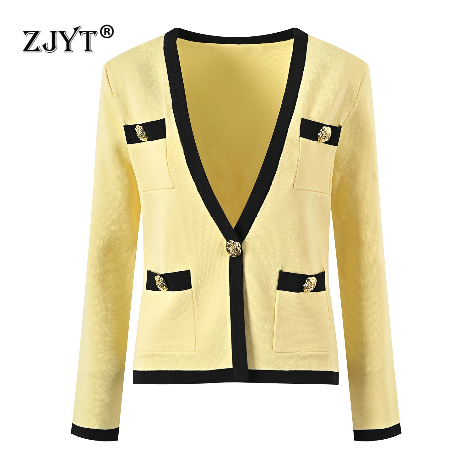 

ZJYT Women's One Button V Neck Cardigan Coat Sweaters Autumn Winter Knitting Tops Long Sleeve Knitwears Jersey Mujer 2024 New