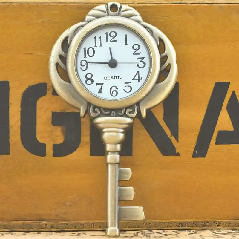 الرجعية البرونزية Steampunk مفتاح كوارتز ساعة الجيب قلادة قلادة ساعة سلسلة الرجال والنساء سلسلة هدية #1