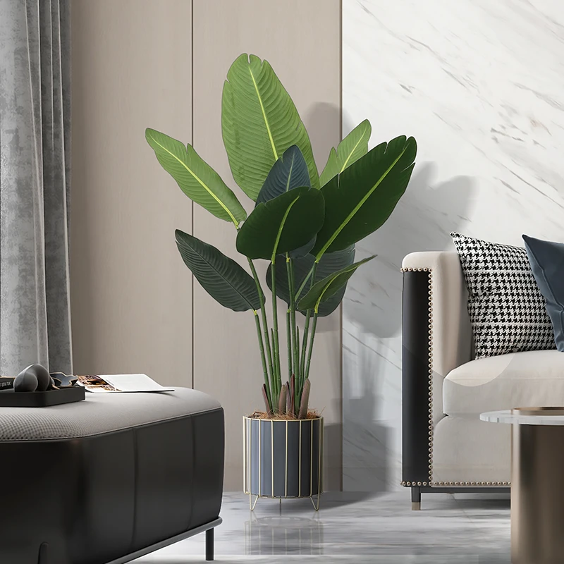 محاكاة النباتات الخضراء طائر الجنة المسافر الموز الطابق وعاء غرفة المعيشة الديكور الداخلي شجرة وهمية الحلي ديكورا #2