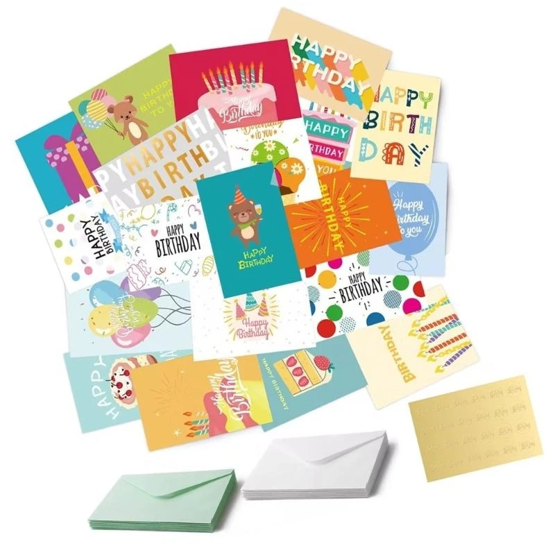 Cartão aniversário 24 PCs com Cartões aniversário bolo bolo do envelope Cartões aniversário Cartões para