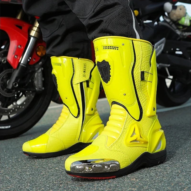 JG.WOLVES Shoes for Men Anti-slip Motorcyclist Shoes Adventure Motocross Bike Boots Leather Motorcycle Boots Motorcycle
