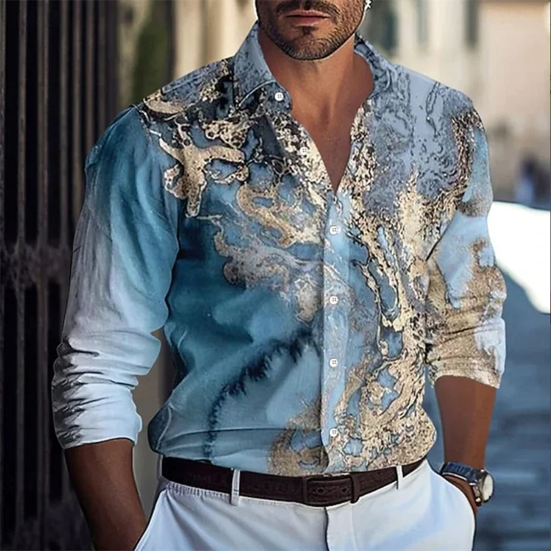 Men's 3D Flower Print High-end Business Party Casual Fashion Long Sleeve Button Shirt Holiday Summer Spring Autumn Flap Shirt