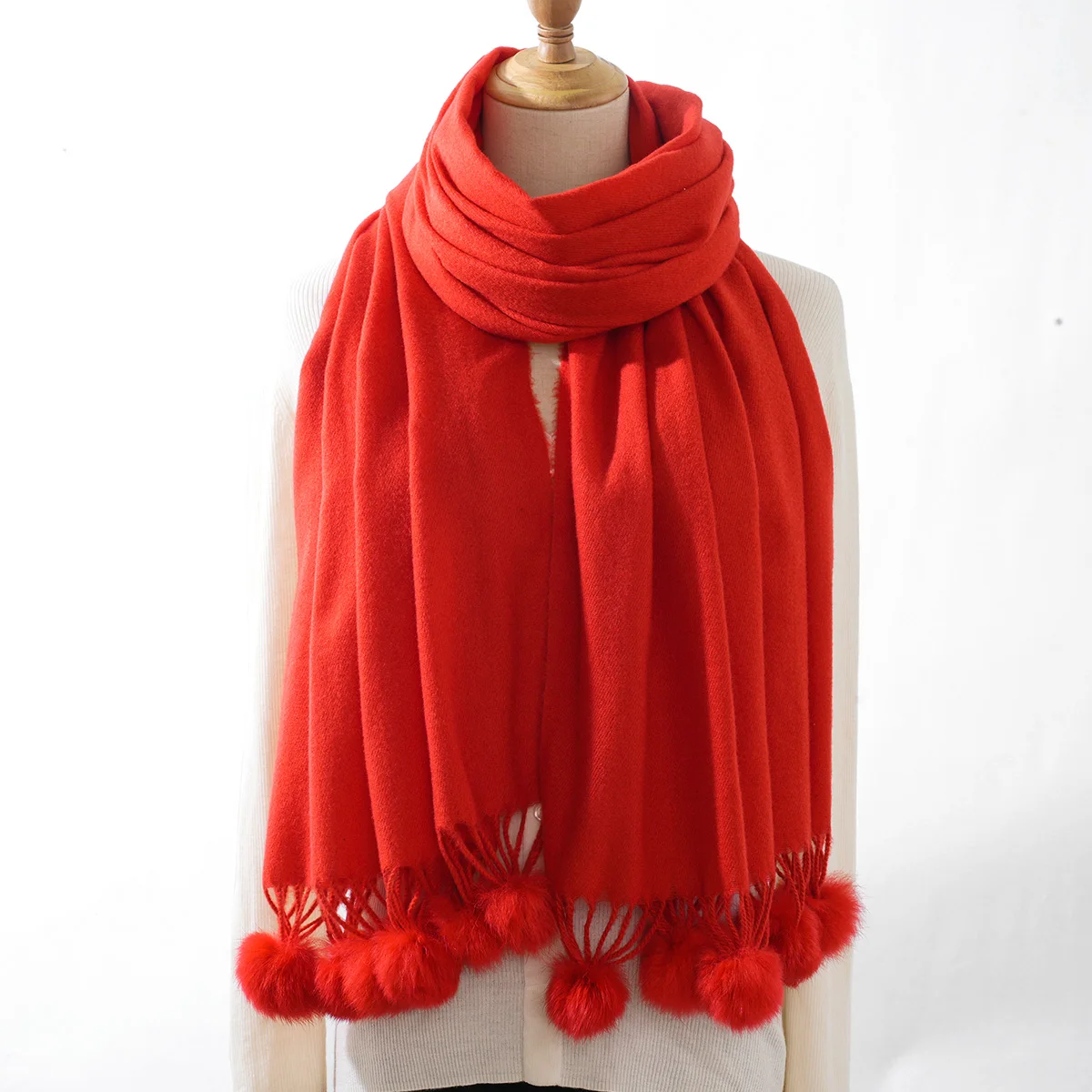 Hot new solid color imitation cashmere monochrome hanging hairball fashion scarf women all match warm scarf