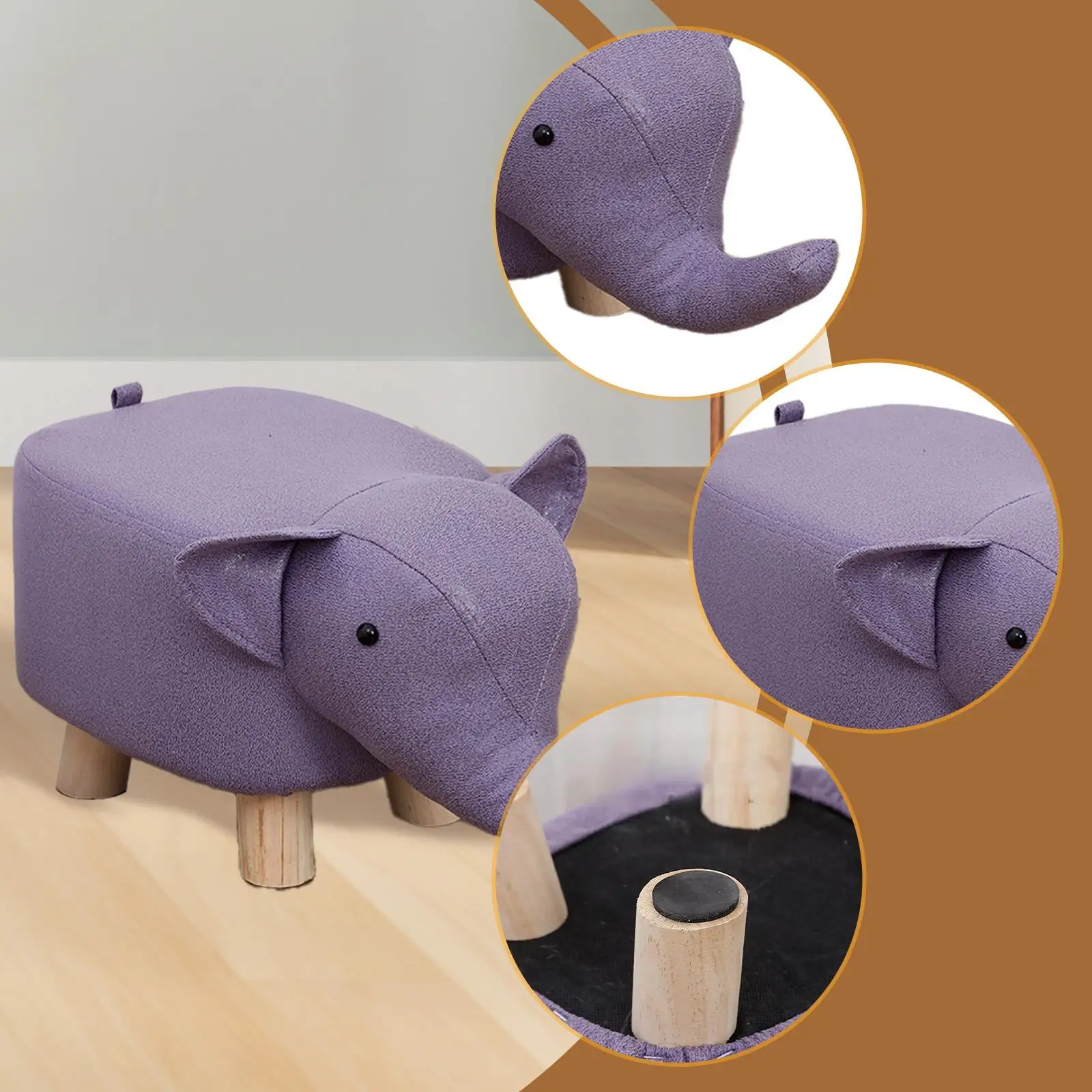 Animal Footstool Elephant Shaped Bench Cartoon Padded Cushion Pouffe Chair