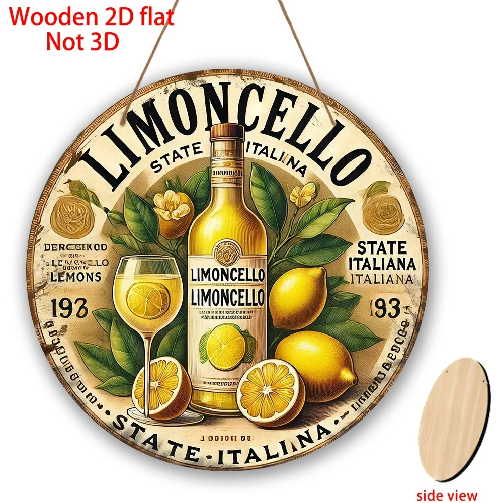 Letrero italiano de licor de limón, decoración redonda para colgar en la pared con Limoncello (adecuado para el hogar, Bar, cafetería, restaurante), 8x8 pulgadas I, 1 ud.