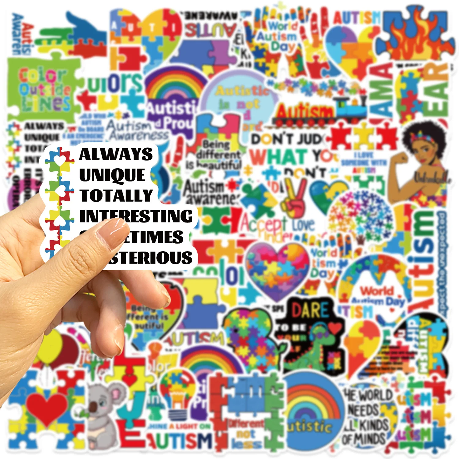 50pcs World Autism Day Sticker For Notebook Wall Decorative DIY Waterproof Stickers view 5